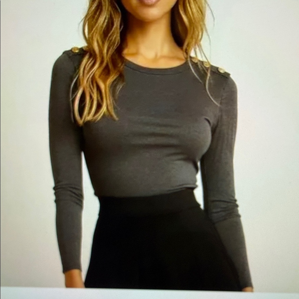 NWT J. Crew Charcoal Long Sleeve perfect fit top with Gold Buttons